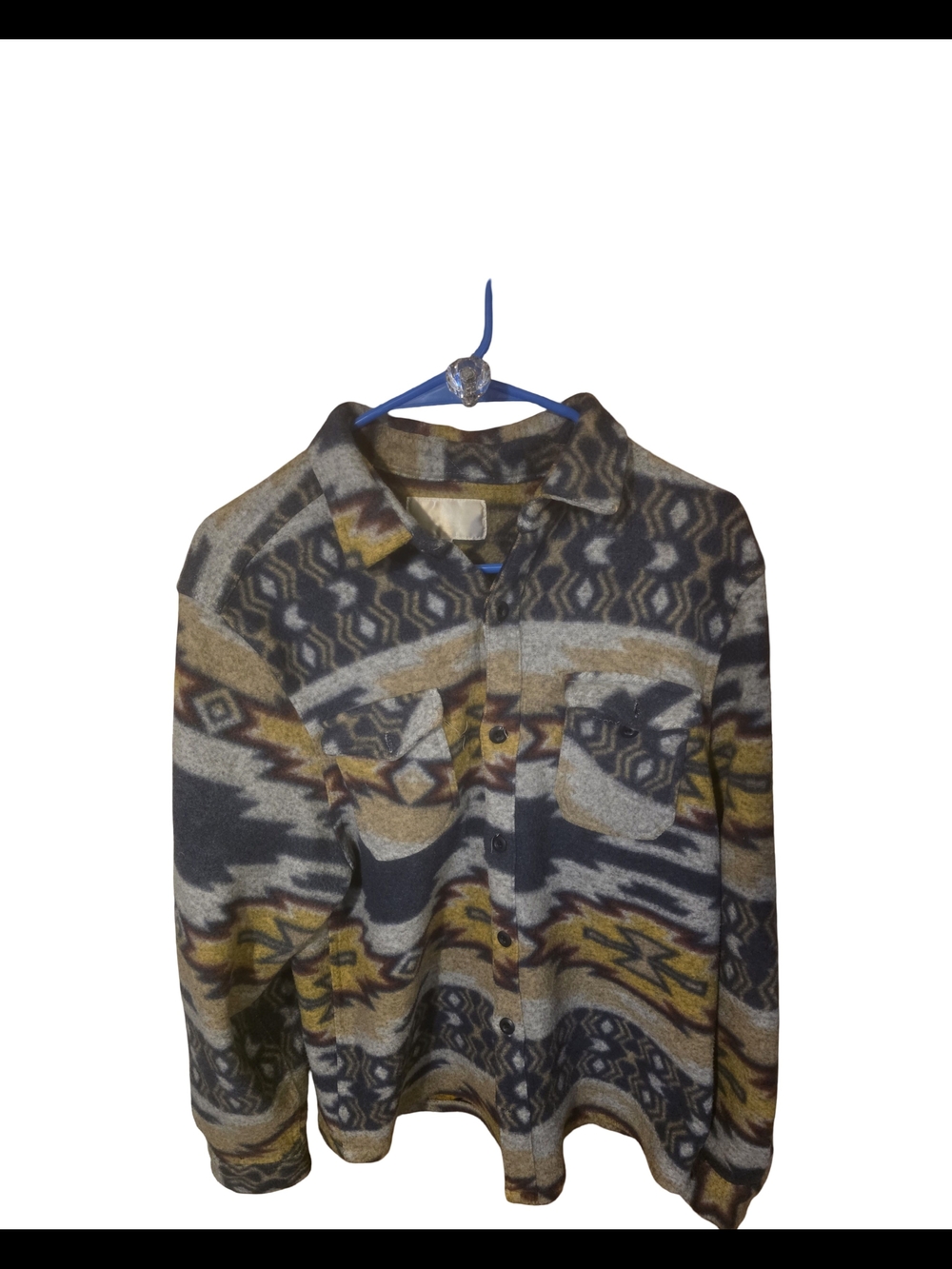 Men's Patterned Lightweight Fleece Shirt Jacket - Gray, Brown & Mustard